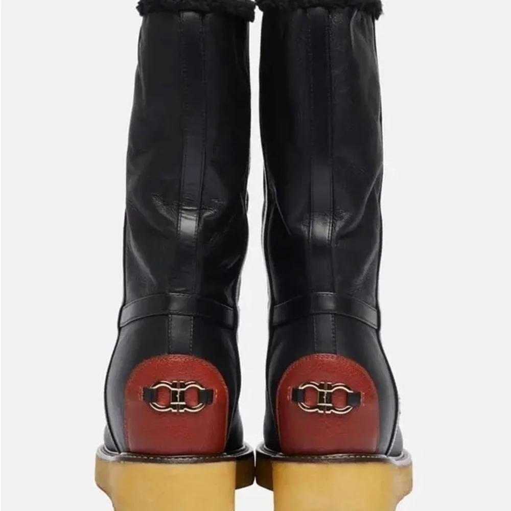 Salvatore Ferragamo Black Leather Winter Boots Size 7